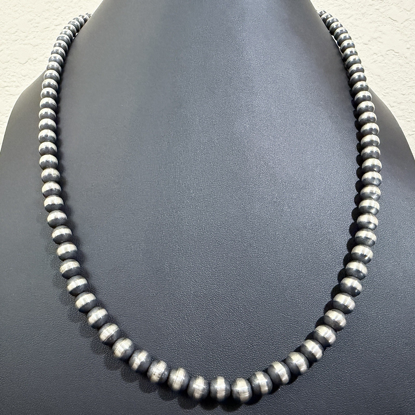 Sterling Silver 8mm Navajo Pearl 28” Necklace Native American Jewelry