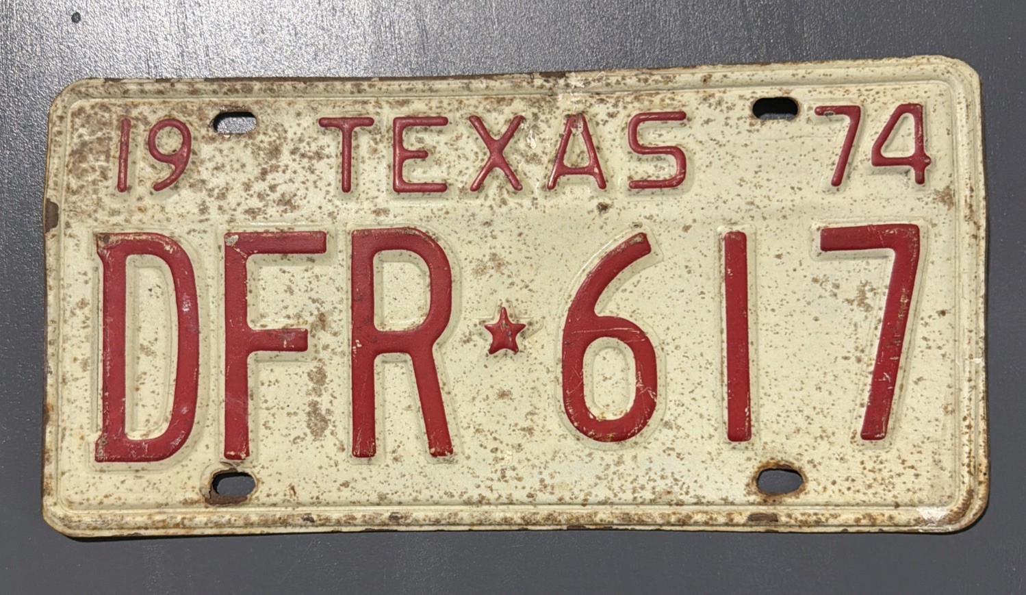 Vintage Texas 1974 License Plate Tag DFR-617 Weathered License Plate