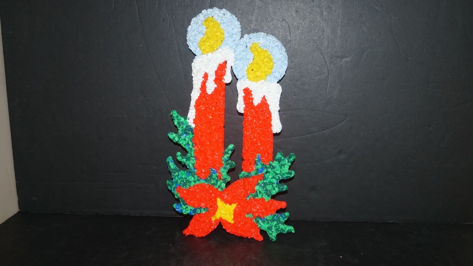 Vintage 18.5” Melted Plastic Popcorn Wall Christmas Double Candles - Kage Co USA