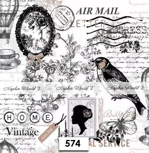 (574) TWO Paper LUNCHEON Decoupage Art Craft Napkins - VINTAGE POSTMARK SCRIPT