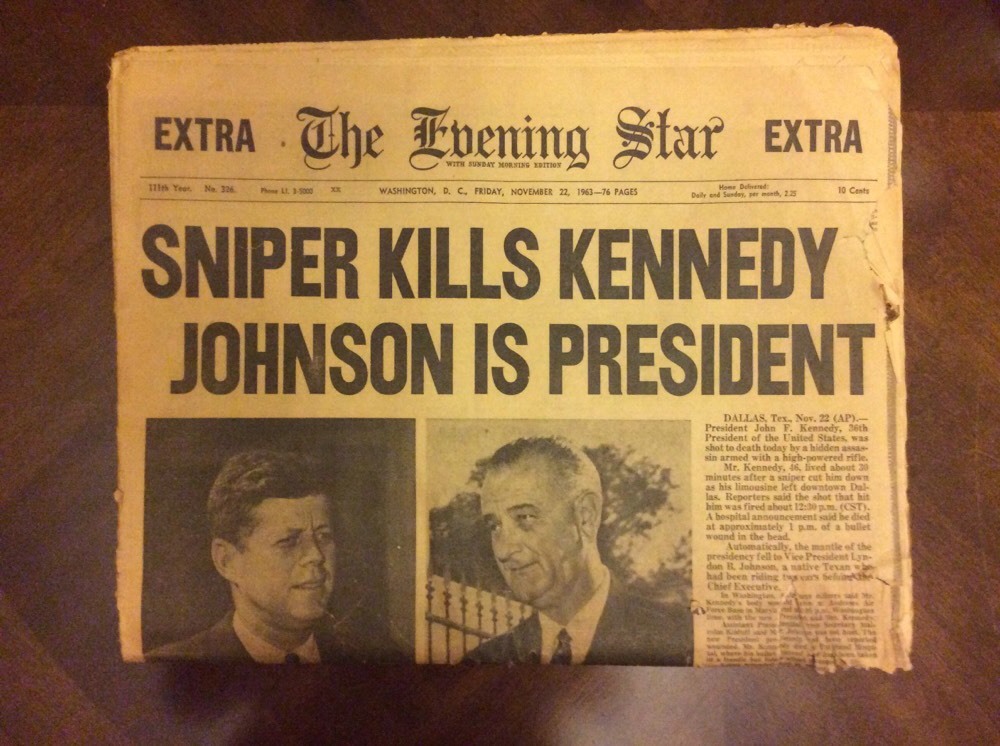 Original Sniper Kills Kennedy Extra Evening Star Washington DC. Nov 22 1963 News
