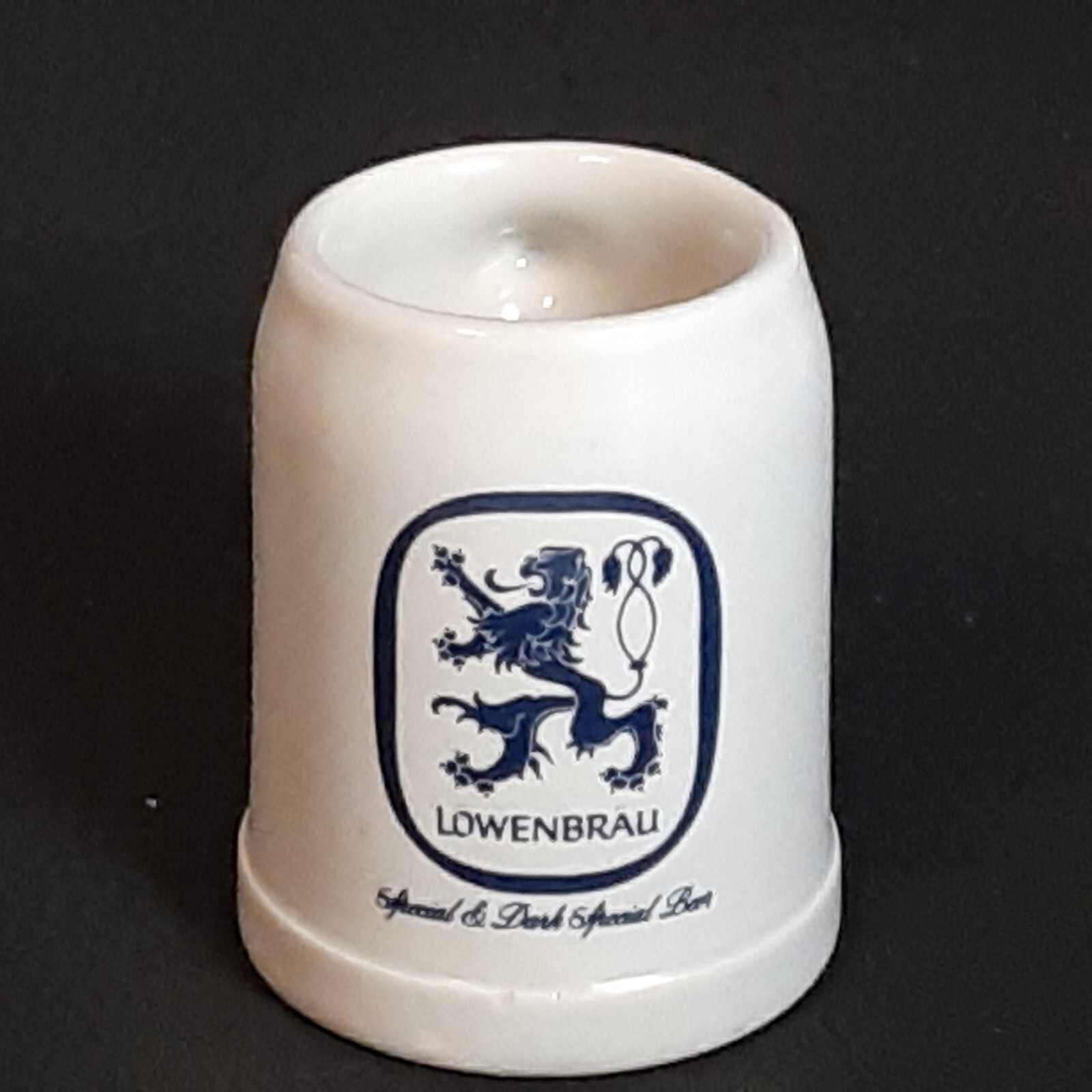 Vtg Lowenbrau Special Beer Shot Glass Mini Stoneware Mug Stein 2 3/8\