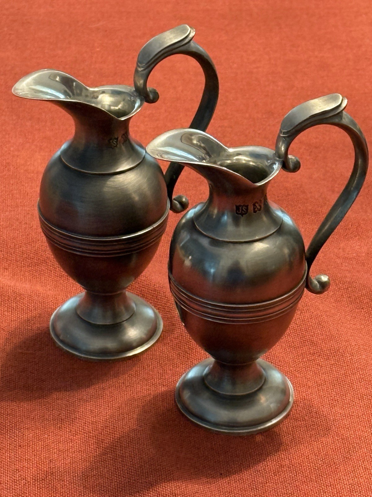 Vintage Pair Pewter Pitchers/ Ewers crafted by John Somers, Brazil.