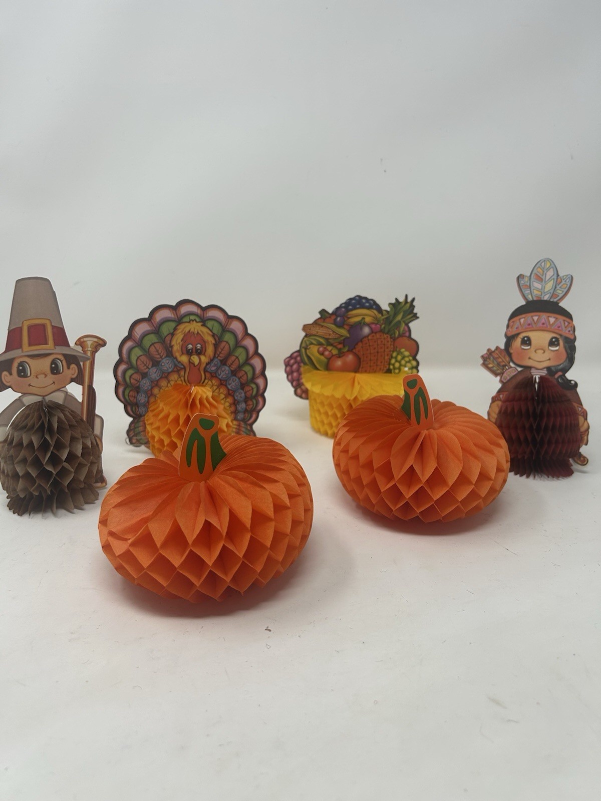 Lot of 6 Vintage Thanksgiving Crepe Honeycomb 1986 Beistle Die Cut Decorations
