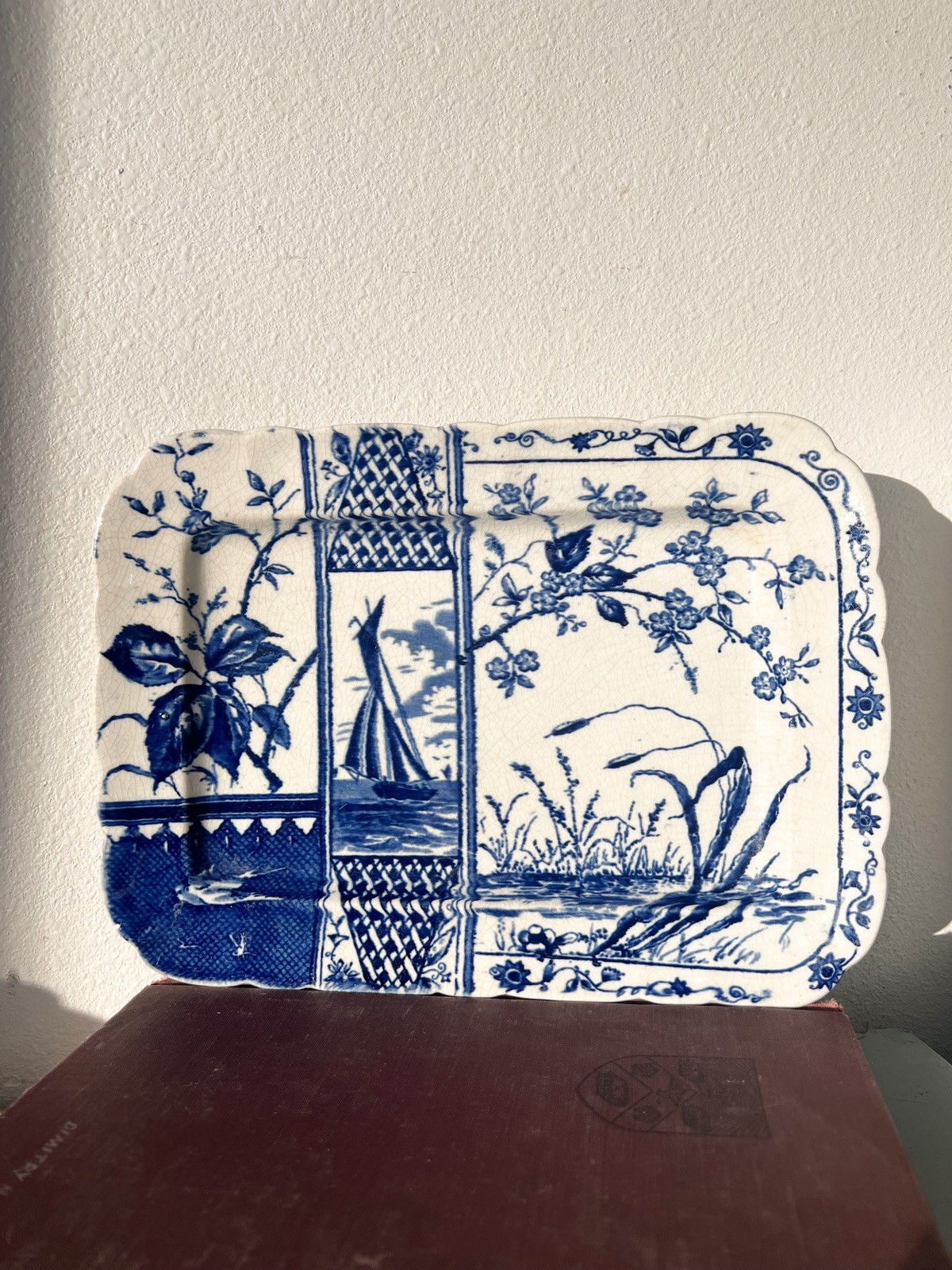ANTIQUE c. 1885 J H DAVIS TRANSFERWARE BLUE OSBORNE Rectangule Serving Platter