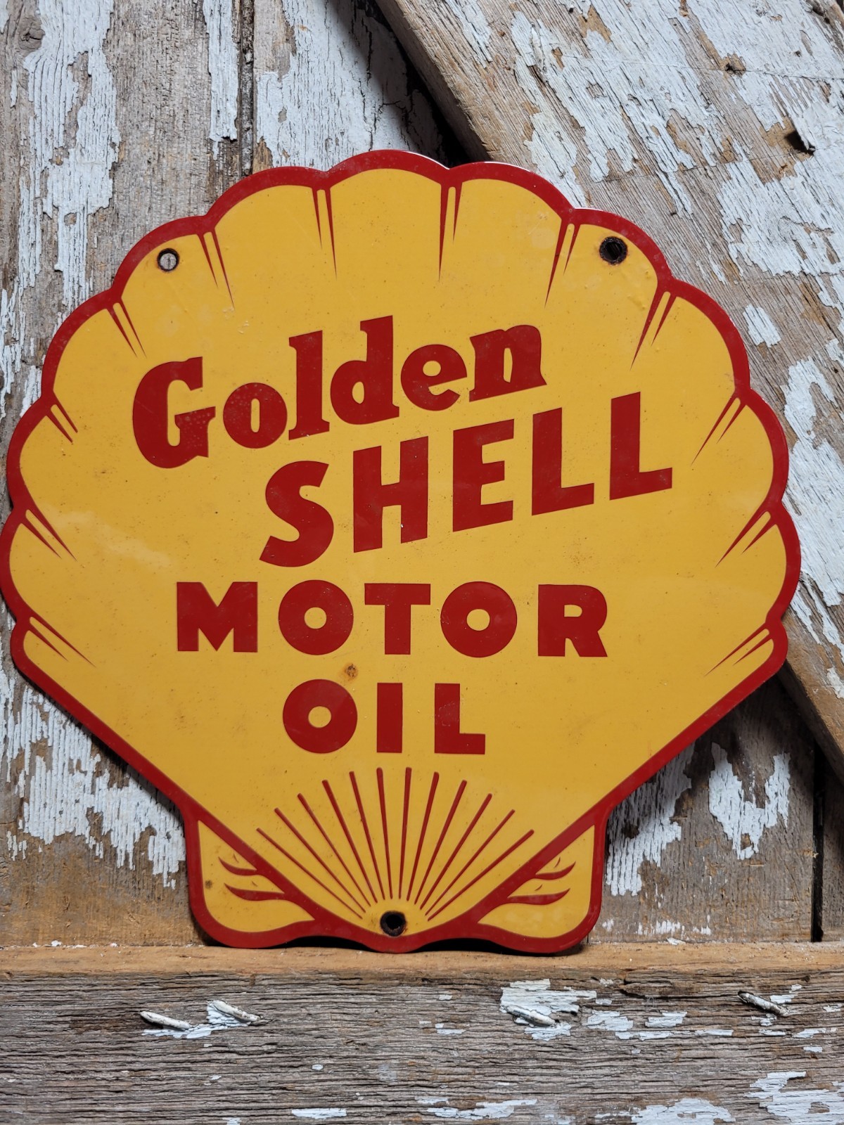 VINTAGE GOLDEN SHELL PORCELAIN SIGN GAS STATION SIGNAGE MOTOR OIL SERVICE GARAGE