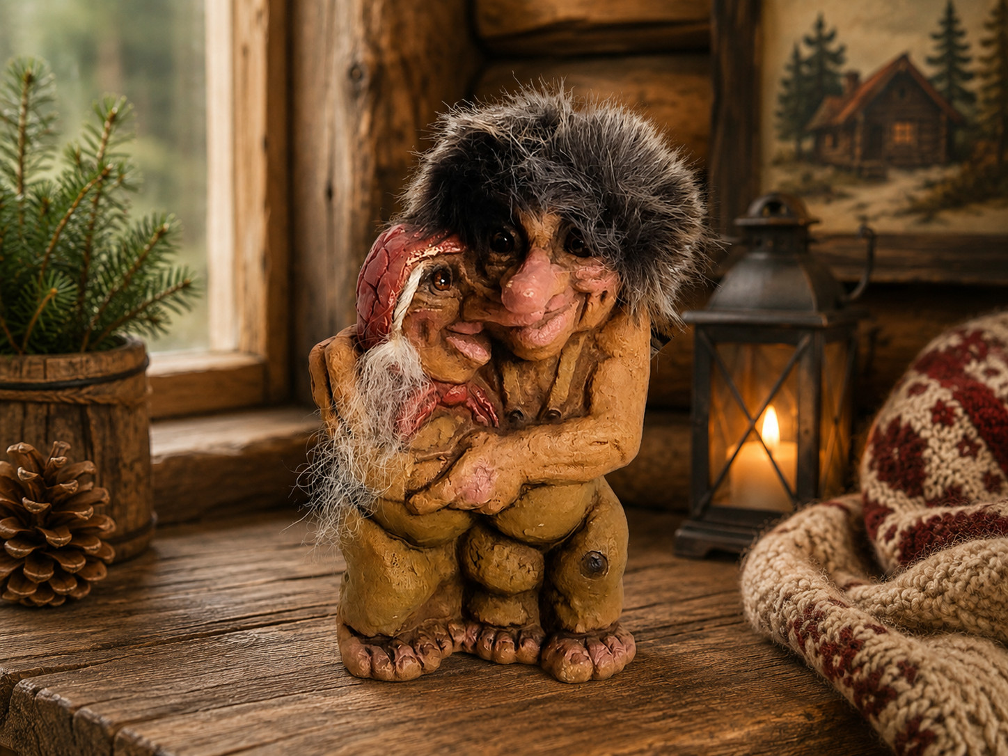 Vintage Troll Norwegian NyForm Couple #126 - Happy Hugging Couple - Scandinavian