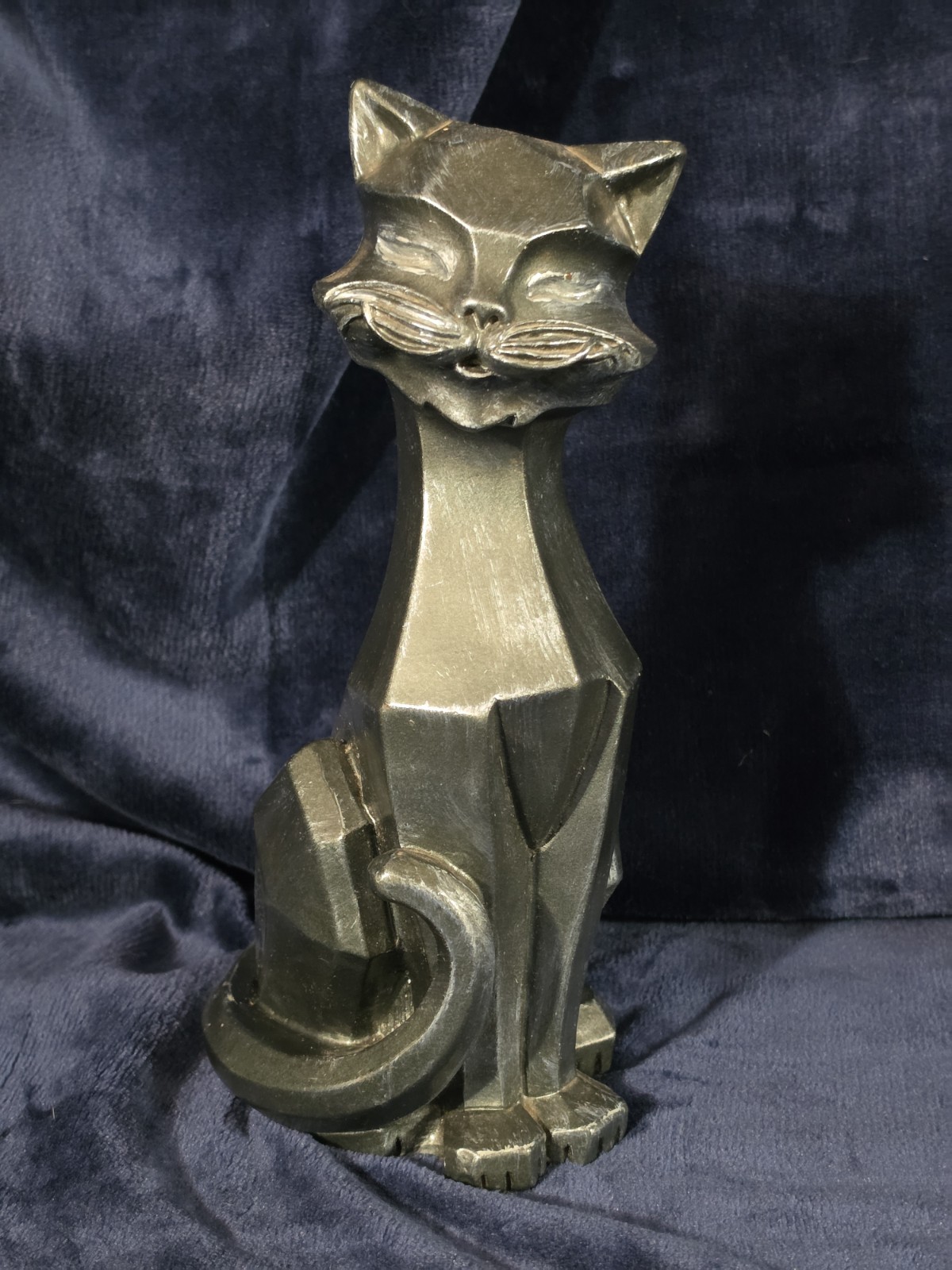 VINTAGE 1961 Universal Statuary Corp Cubist SIAMESE BLACK CAT Statue 11\