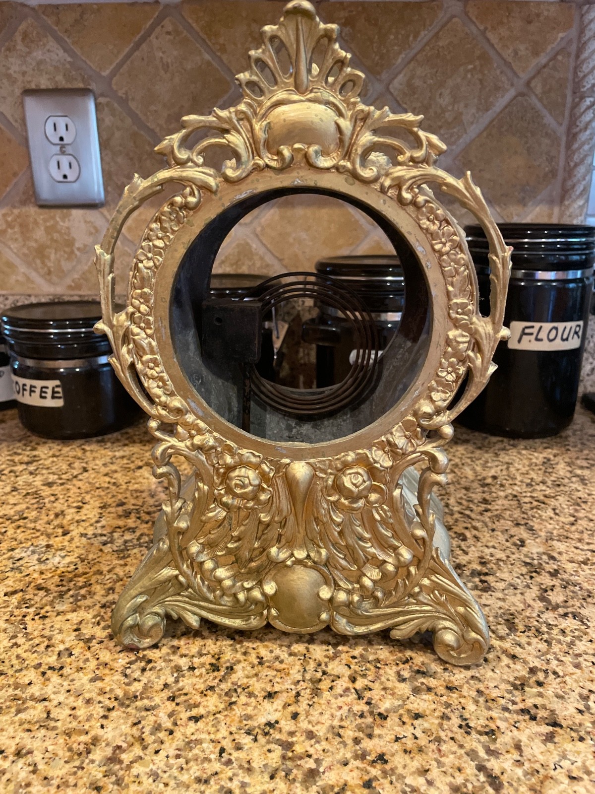 Antique Large ORNATE IRON CASE MANTLE CLOCK CASE Floral Pattern French Style