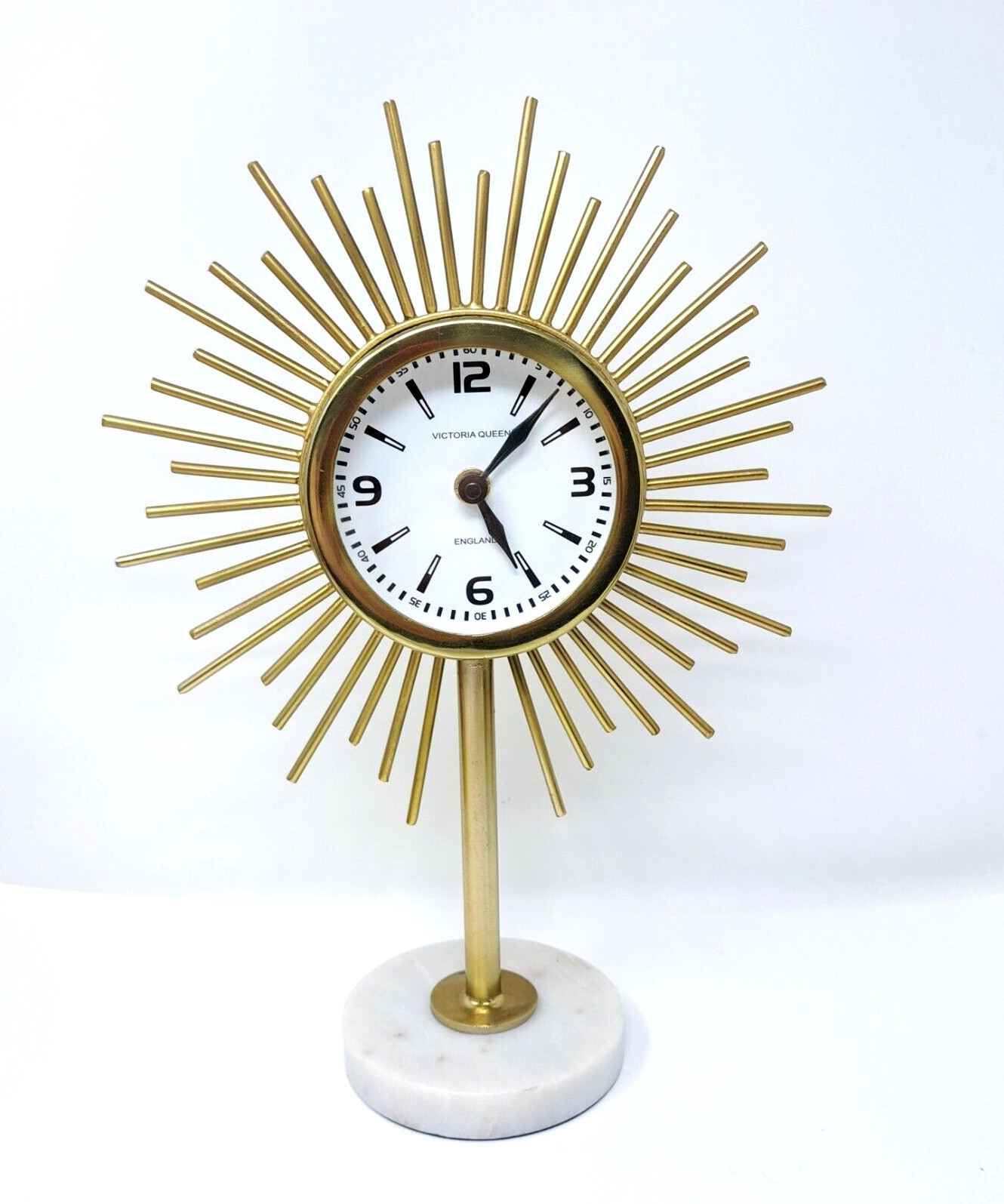 Vintage MCM Victoria Queen England Starburst Clock Marble Base Quartz Works
