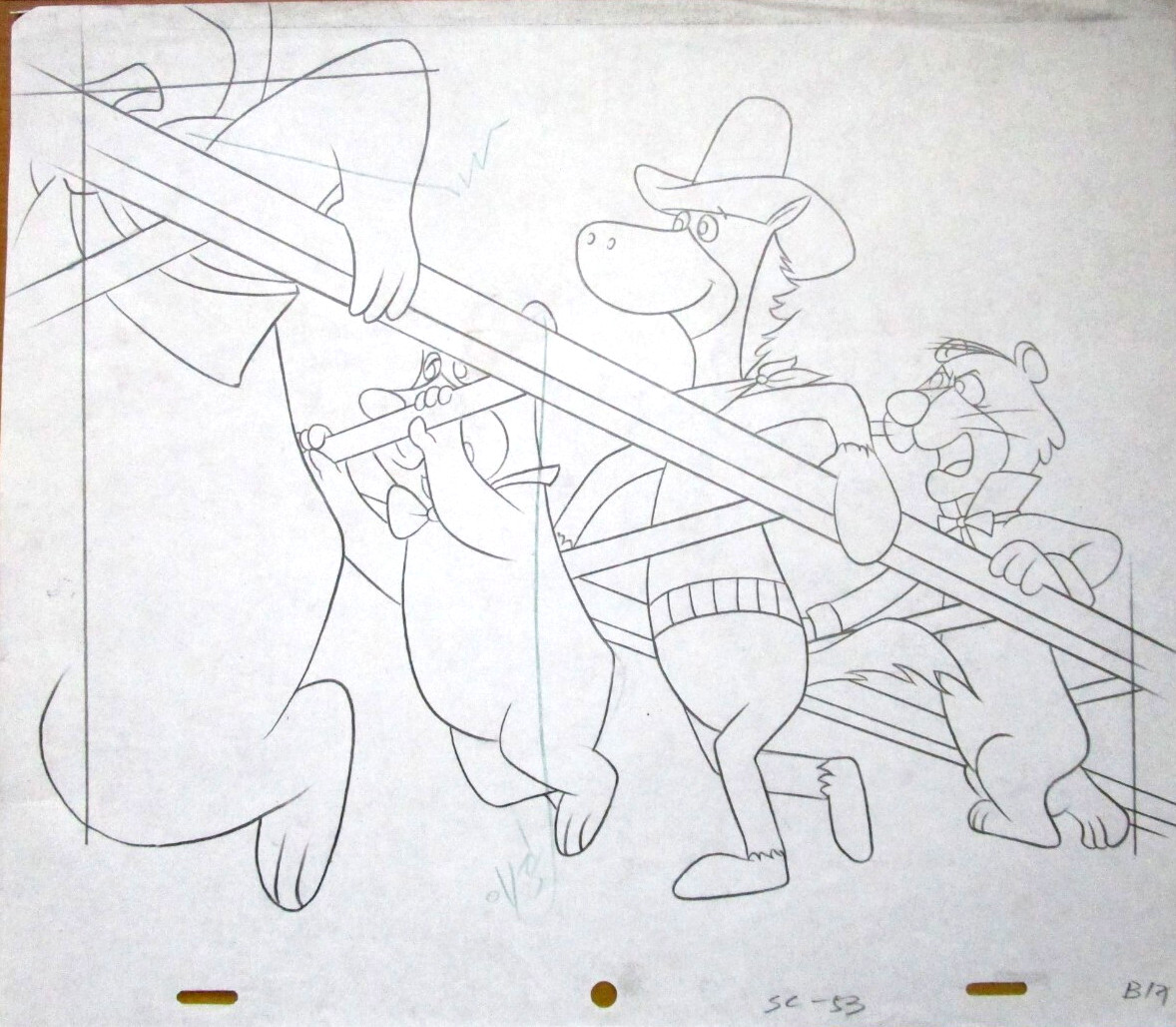 1987 QUICKDRAW MCGRAW SNAGLEPUSS BOO BOO ORIGINAL PRODUCTION cel DRAWING ladder