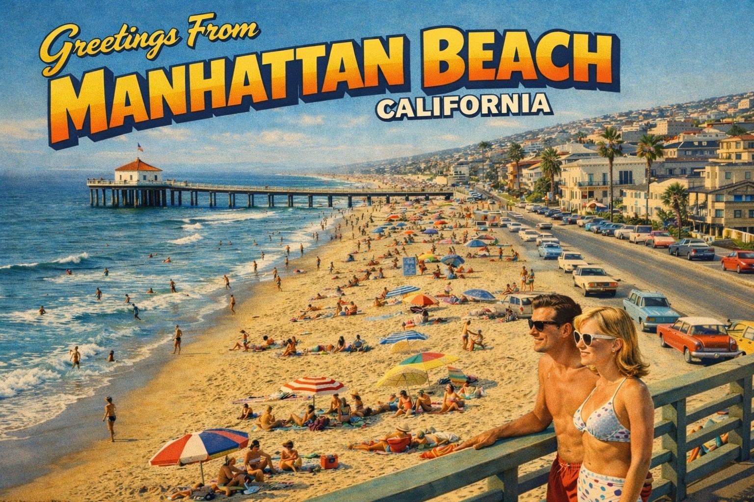 Greetings From MANHATTAN BEACH, CALIFORNIA MODERN Postcard D27