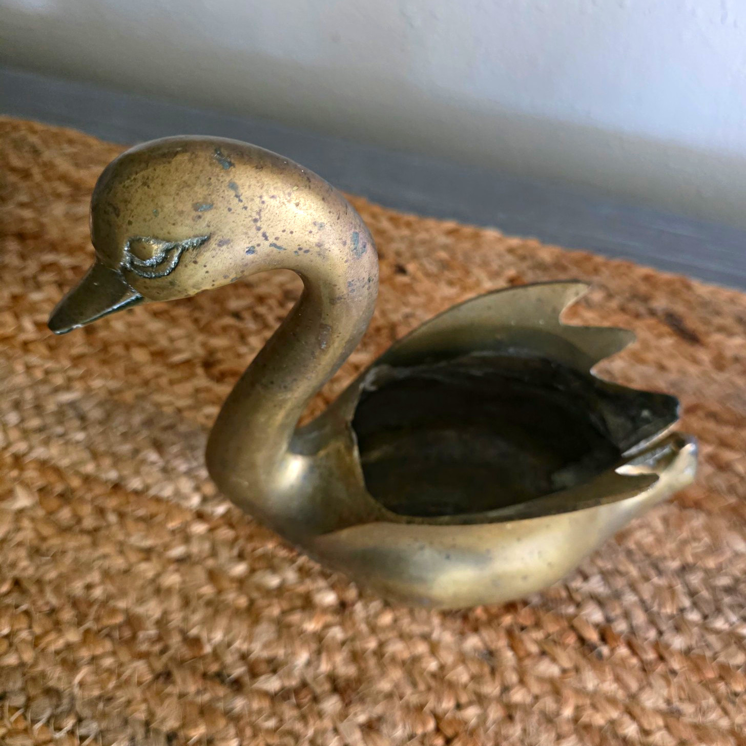 Vintage MCM Solid Brass Swan Planter Mid-Century Modern  