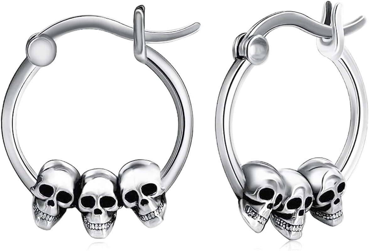 Halloween Gothic Spooky Skull Skeleton Hoop Earrings - Retro Punk Drop Dangle Ea