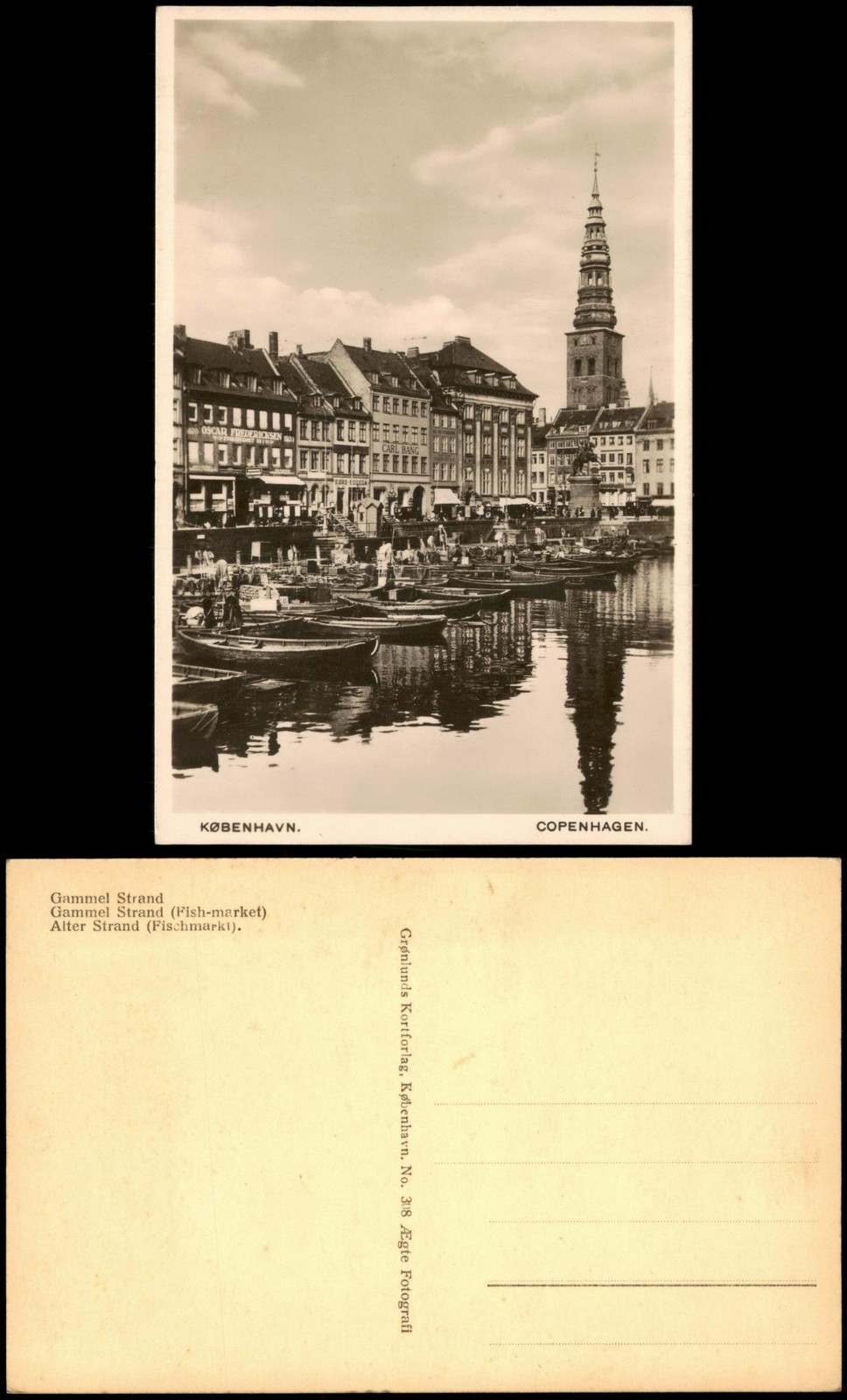 Postcard Copenhagen København Gammel Beach Fish Market 1932