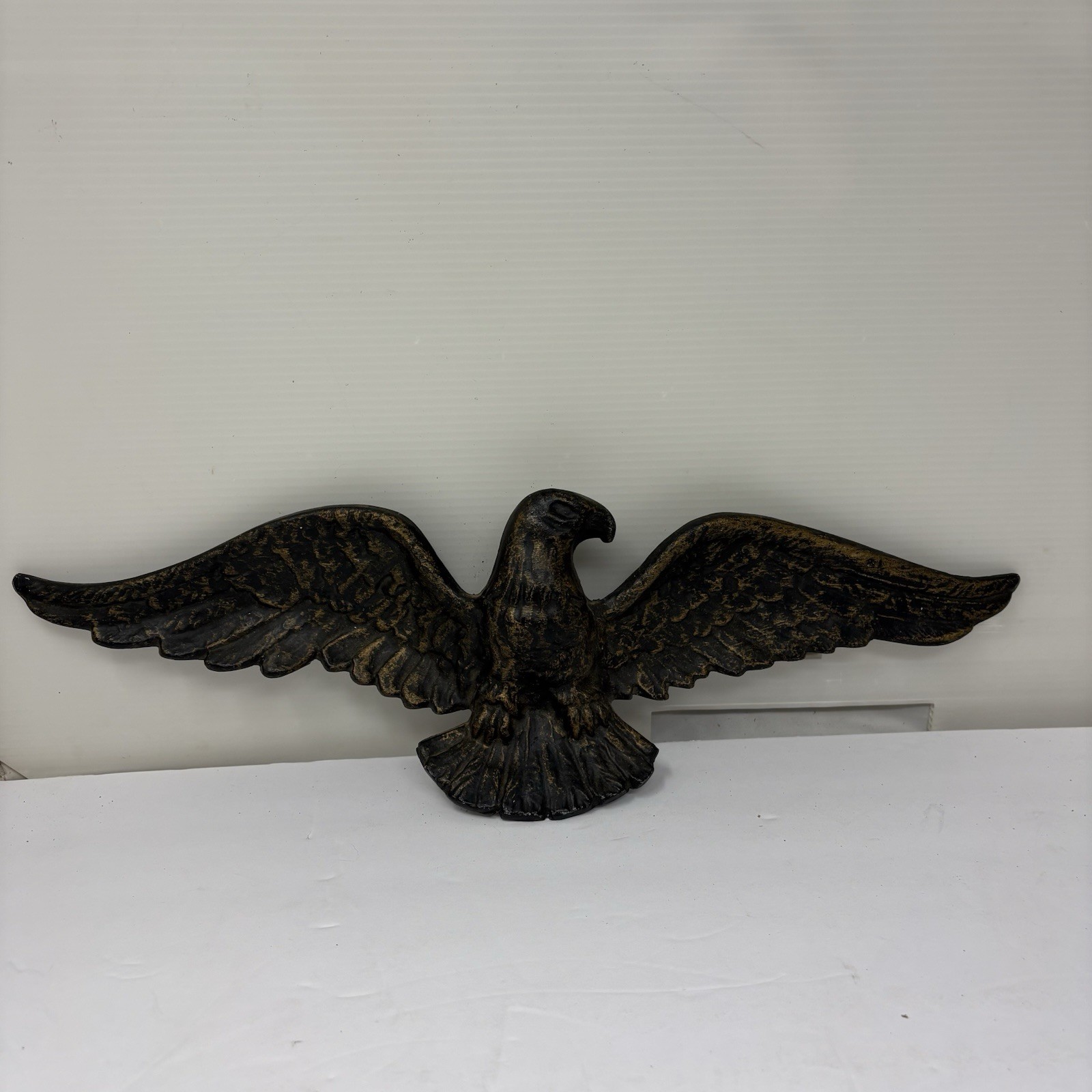 17” Black Cast Metal American Bald Eagle Wall Plaque Spread Wing Exterior Decor