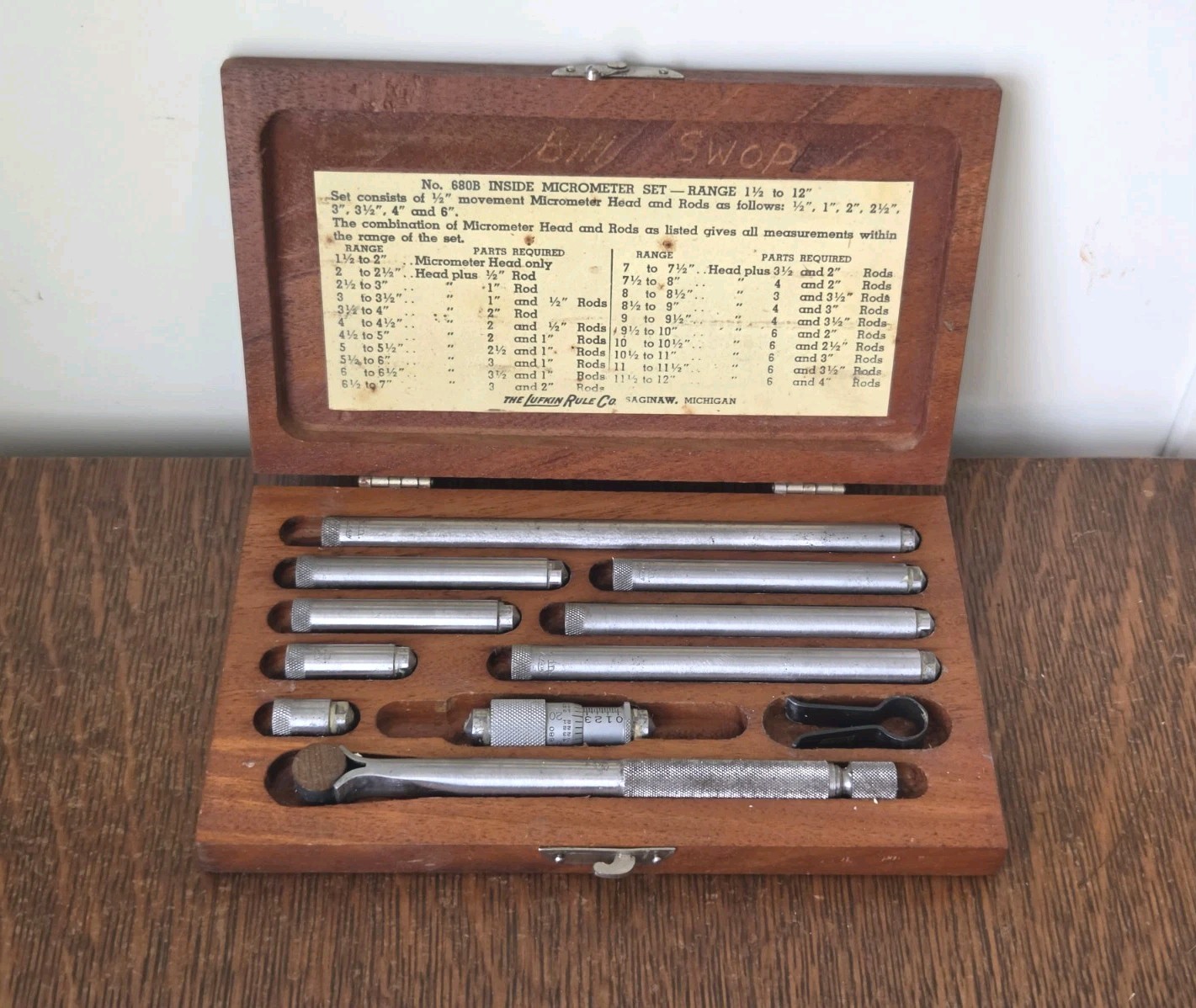 Vintage Lufkin Rule No. 680B Inside Micrometer Set 1 1/2\