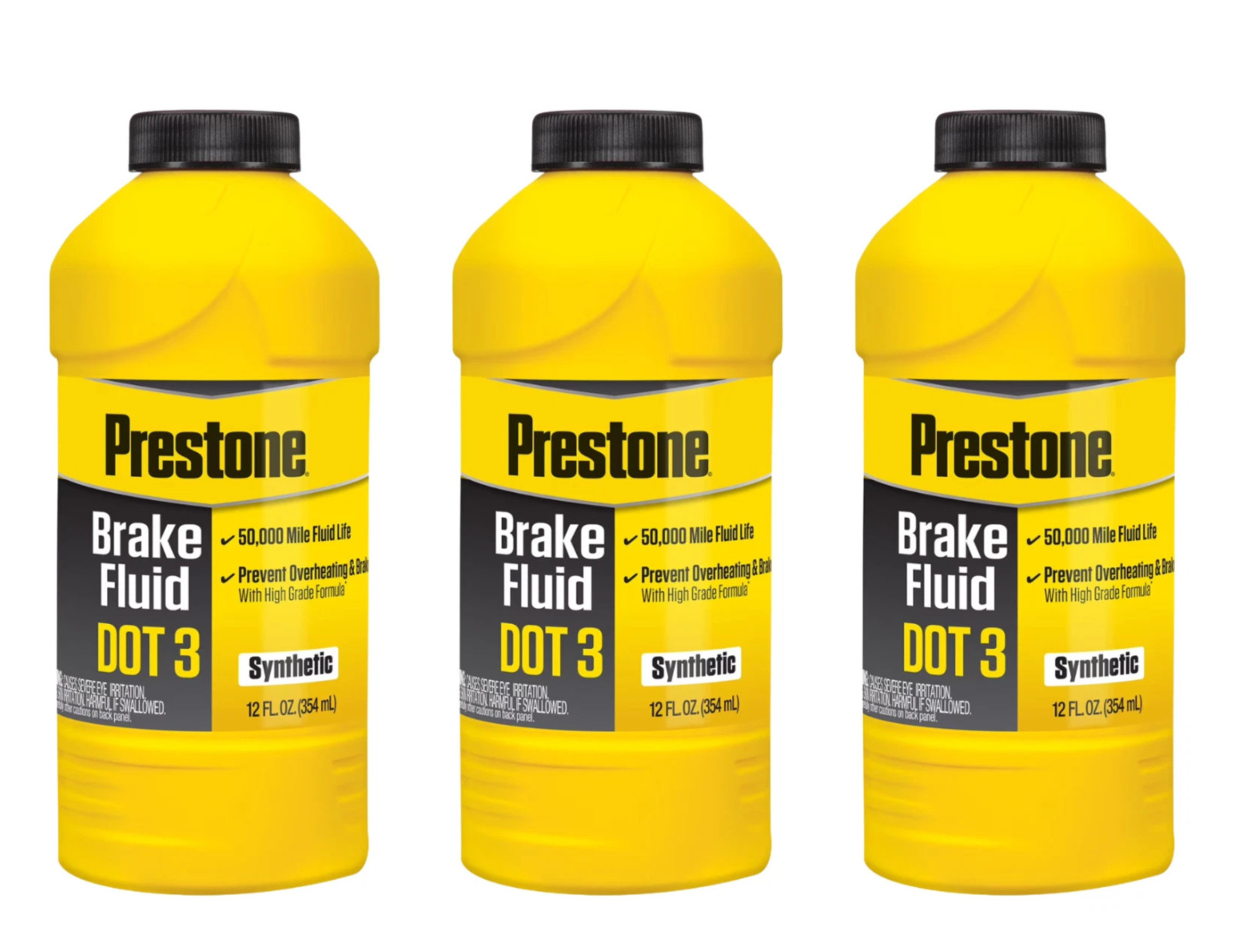 Prestone Dot 4 Brake Fluid - 12 Fl Oz- Synthetic, High Grade, 50,000 Mile 3 pack
