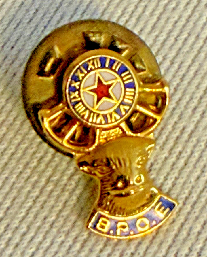 👗 Vintage Elks Club BPOE Gold tone Clock Elk Head Red White Blue Enamel Pin 👗