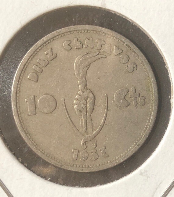 1937 BOLIVIA  10 CENTAVOS COPPER NICKEL COIN-22.5MM-KM#180-ONE YEAR TYPE
