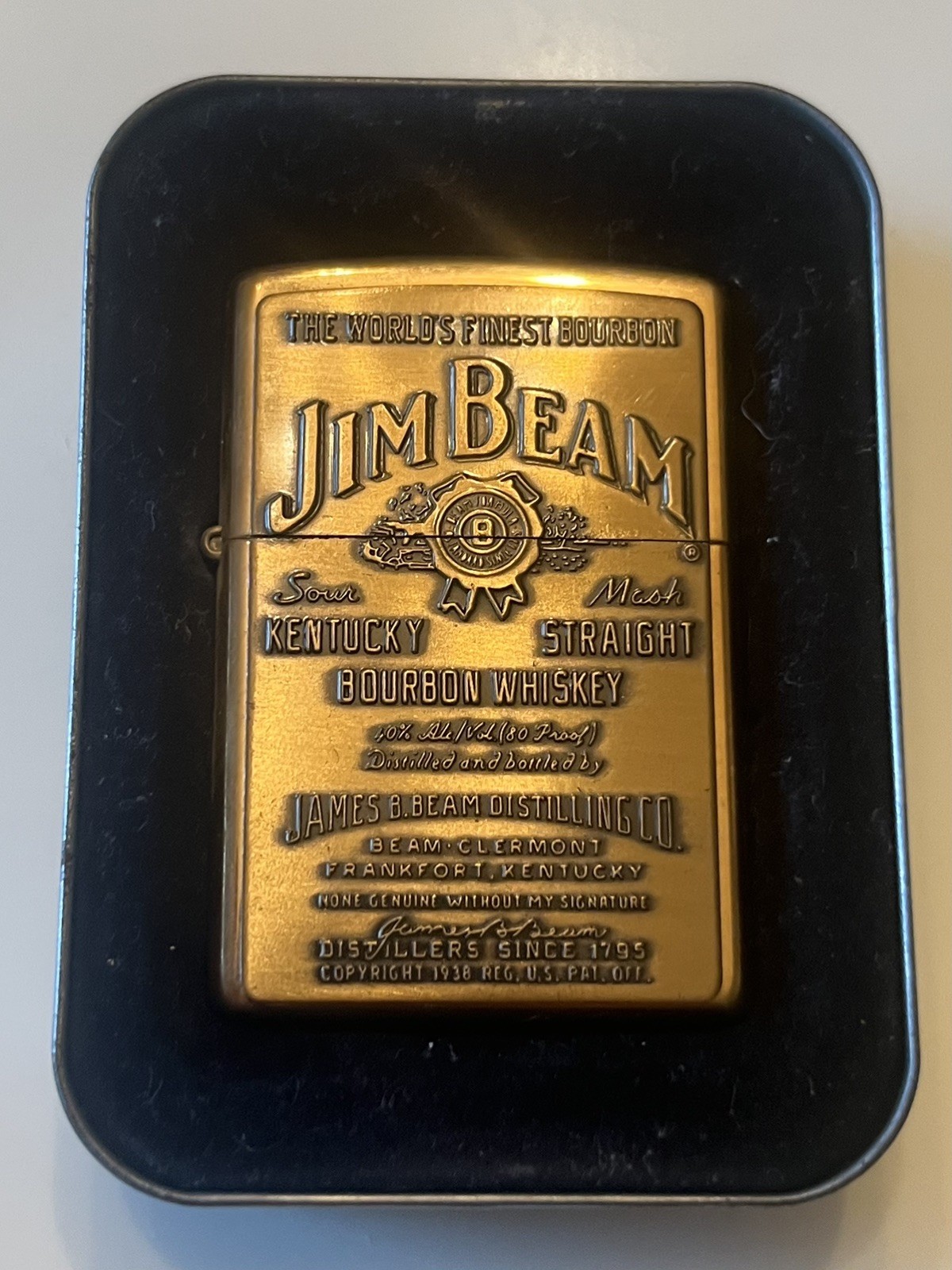 NEW / UNUSED Vintage 1998 Jim Beam Whiskey Brass Lighter and case August XIV