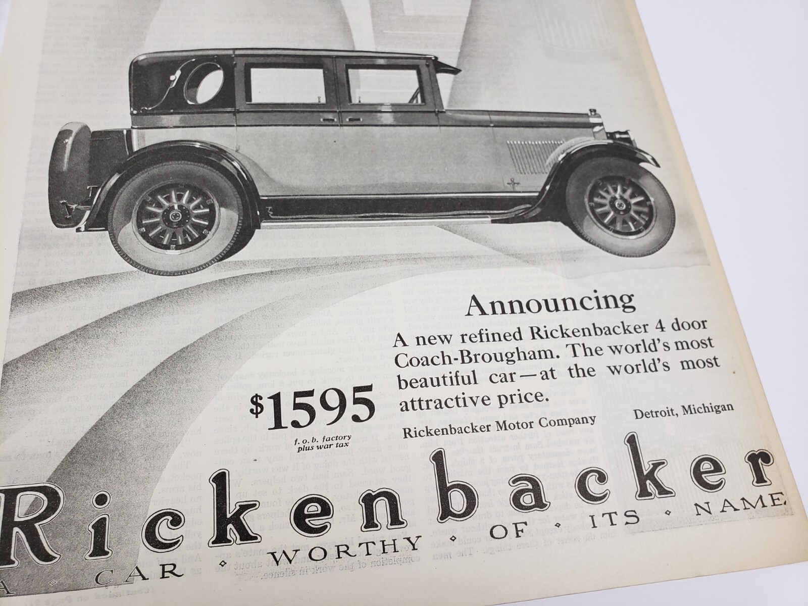 Rickenbacker Coach Brougham Vtg 1925 Car Ad Auto Saturday Post Magazine Print