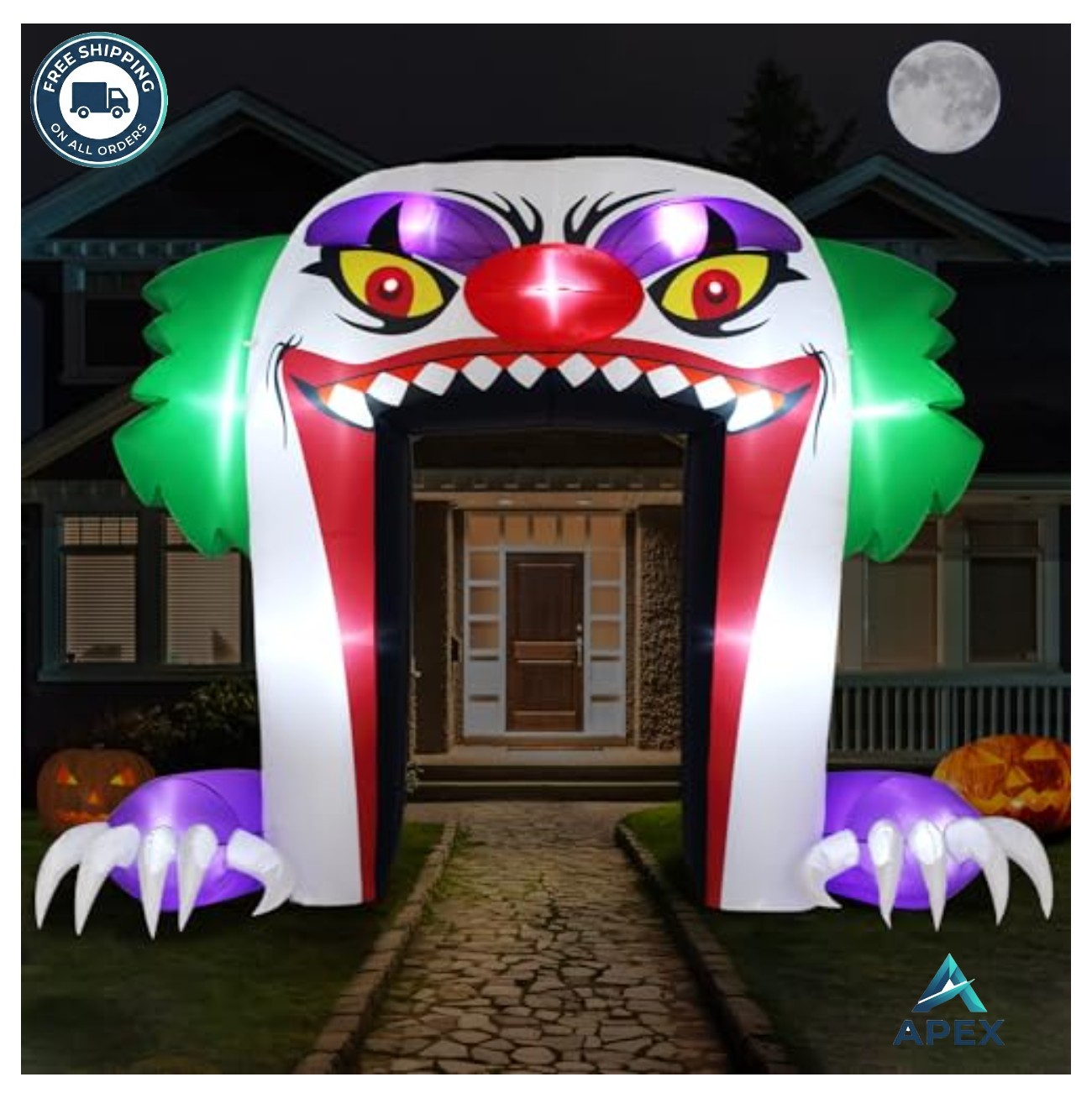 Giant Inflatable Halloween Clown Arch 10 FT Outdoor Yard Decoration LED Lighted