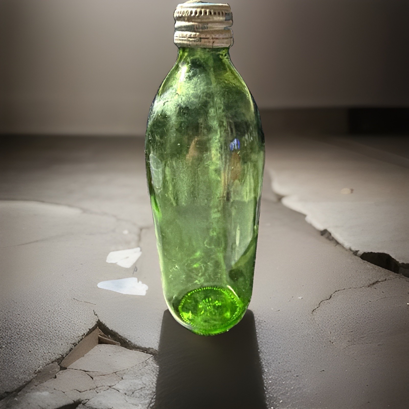 Vintage 1984 Green Glass Soda Bottle 16oz No-Deposit No-Return Styrofoam Era
