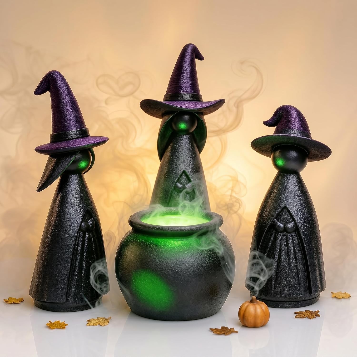 4 PCS Halloween Witches Cauldron Figurine, Resin Miniature Scary Witches Tableto