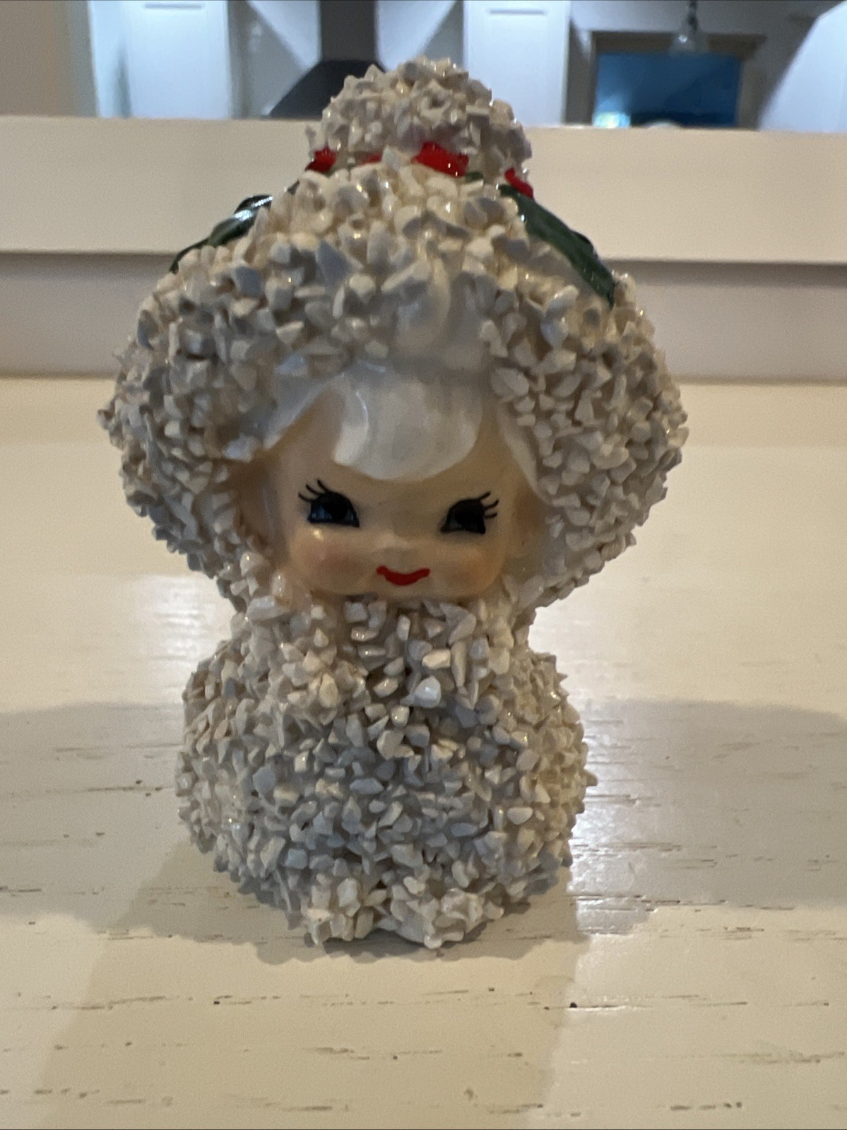 Vintage Lefton Snow Baby Figurine Sugared Holly Christmas Japan 3” MCM