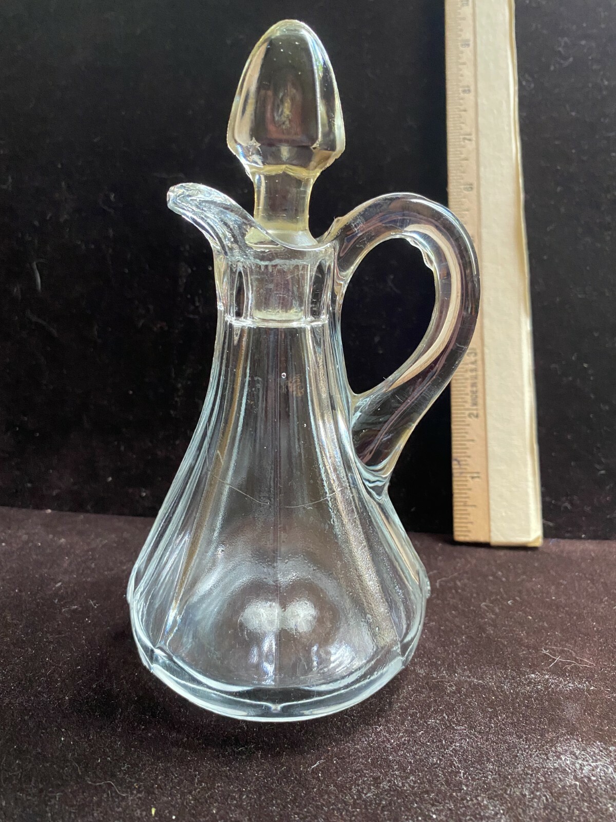 Vintage Crystal Glass Vinegar Bottle & Glass Cork Lid~Glass Oil Bottle With Lid