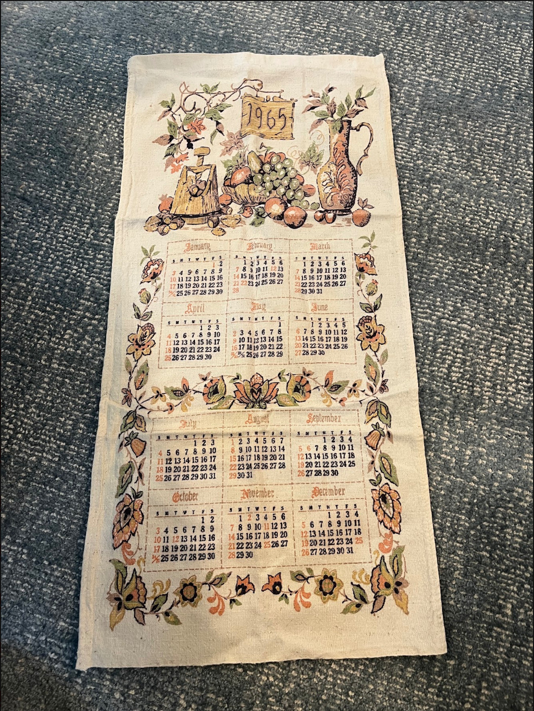 VINTAGE 1965 (Reusable in 2027) Calendar Printed Linen Tea Towel