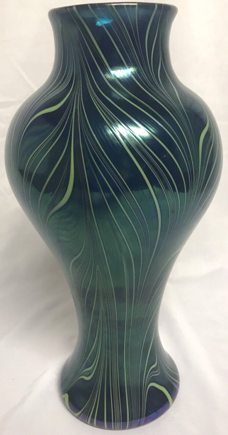 Orient & Flume Blue Green Art Glass Vase Signed