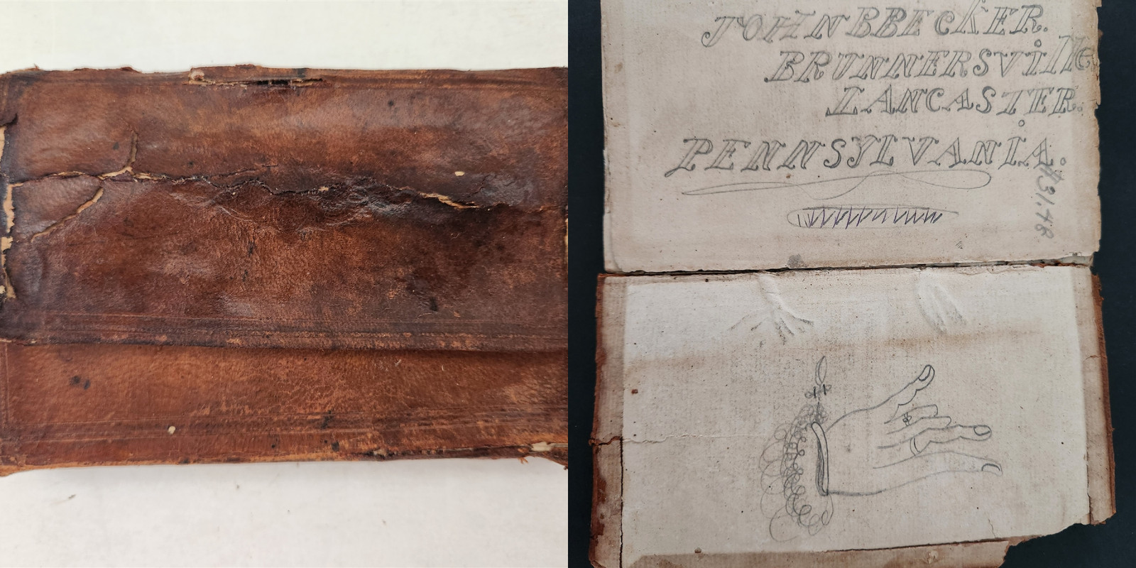 1885 antique JOURNAL brunnerville lancaster pa JOHN BECKER folk art sketch hand