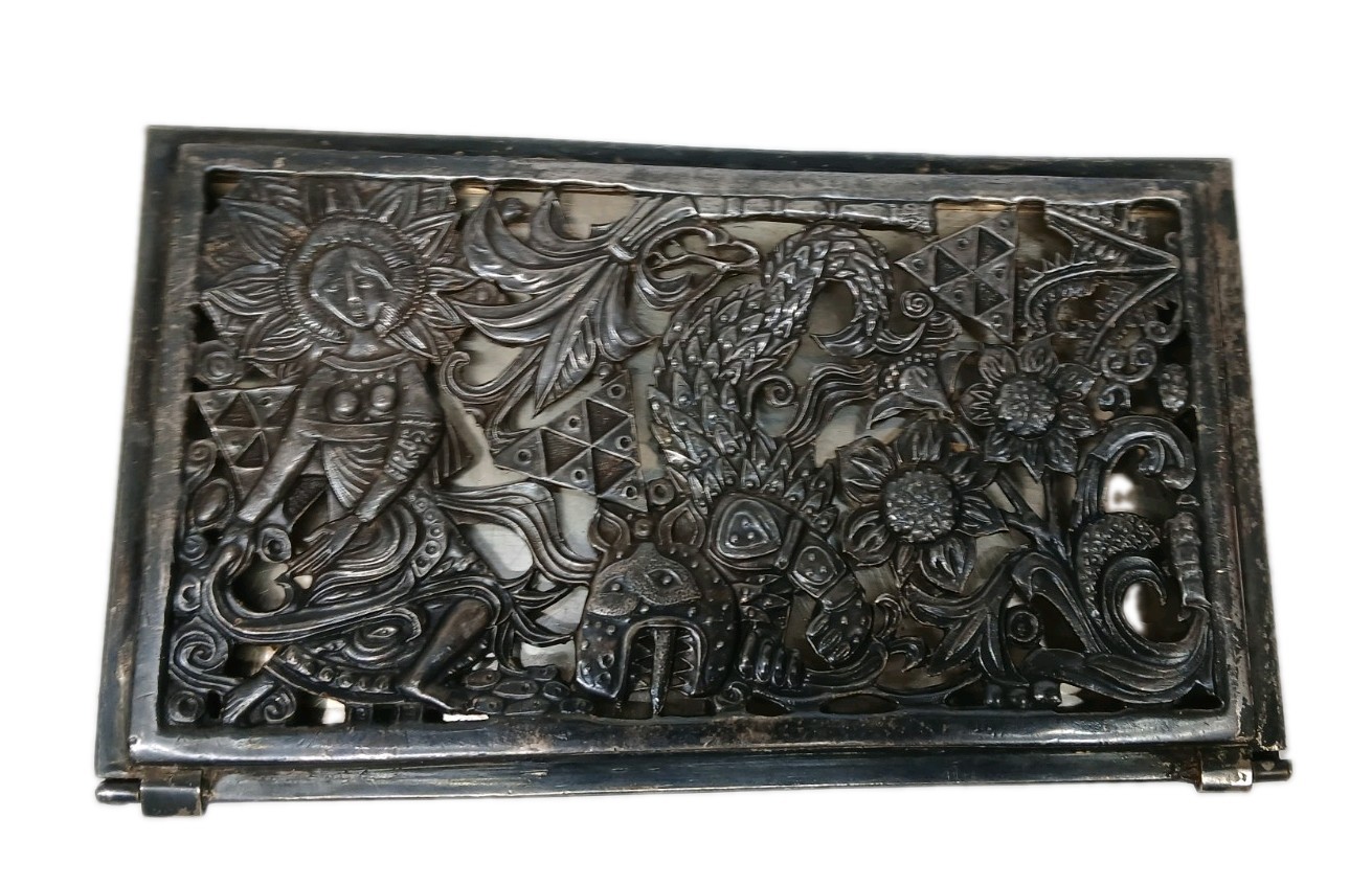 Rare Antique CODAN MEXICO Signed Silver Desk Portfolio Panel, Taxco Art 777g
