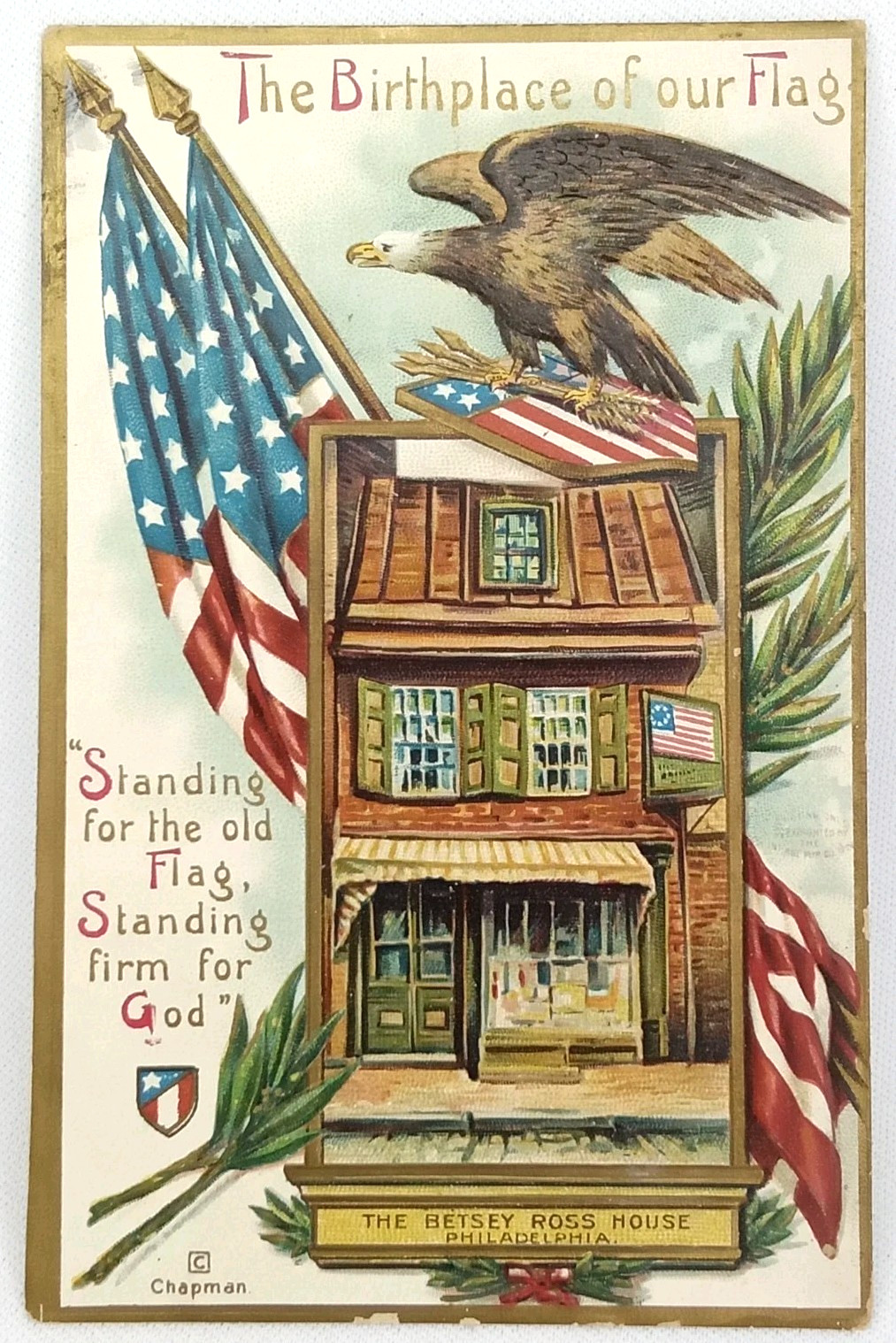 Antique 1910s Patriotic Flag Day Postcard Carlton Chapman Unposted