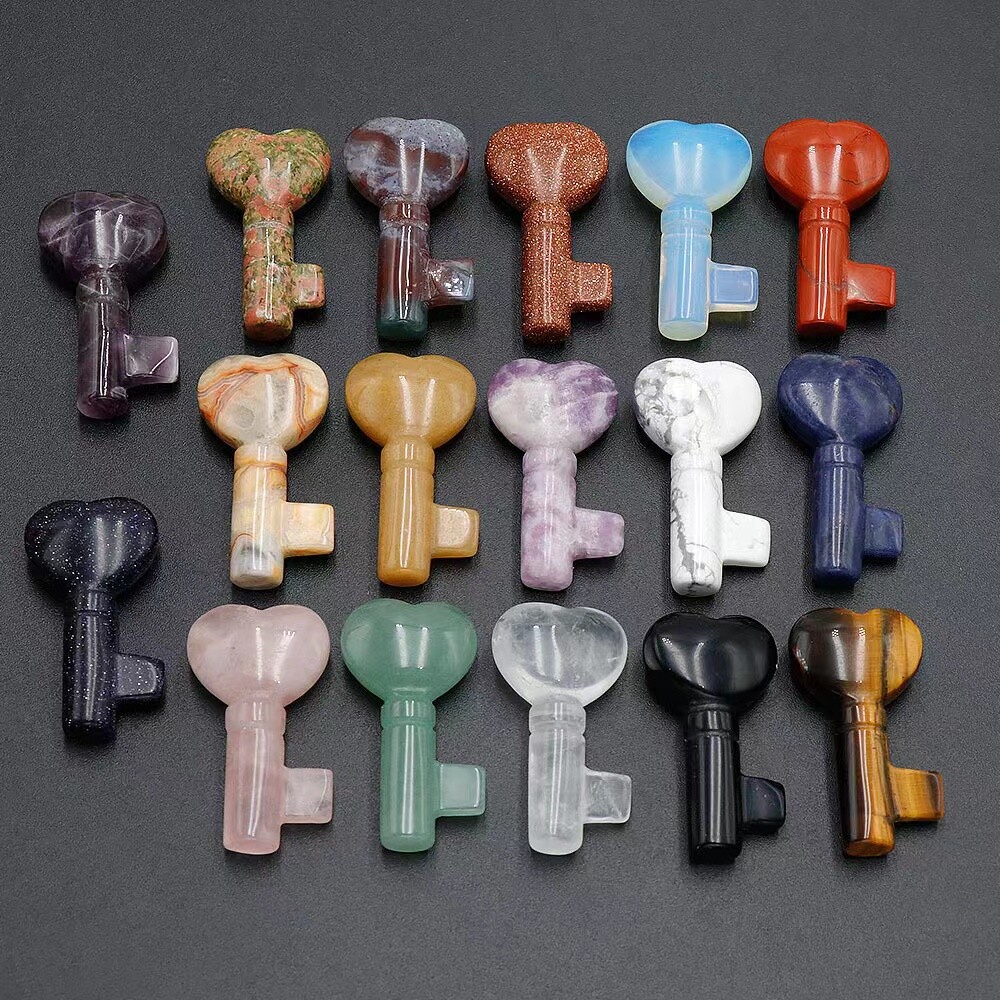 8pc Natural Heart Key Shape Crystal Quartz Hand Carved Stone Reiki Healing Gift