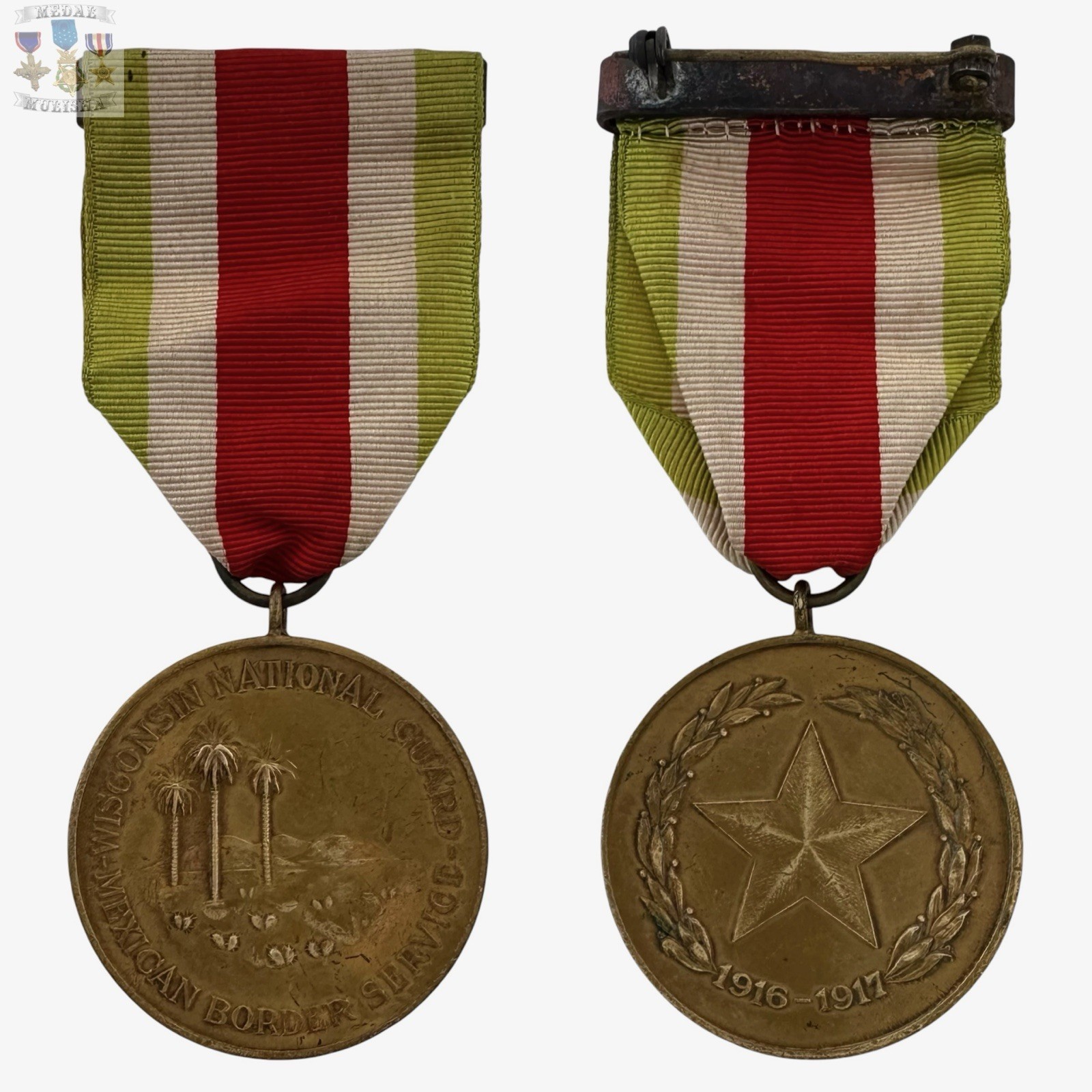 1916 WW1 WISCONSIN MEXICAN BORDER SERVICE MEDAL FULL WRAP BROOCH WWI