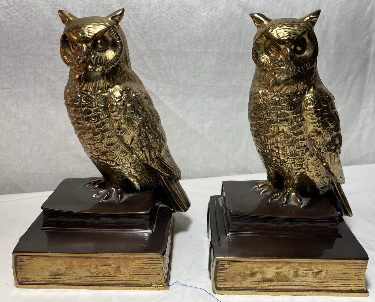 Vintage MCM Cast Brass Owl Bookends 6” x 3.5” x 3.5