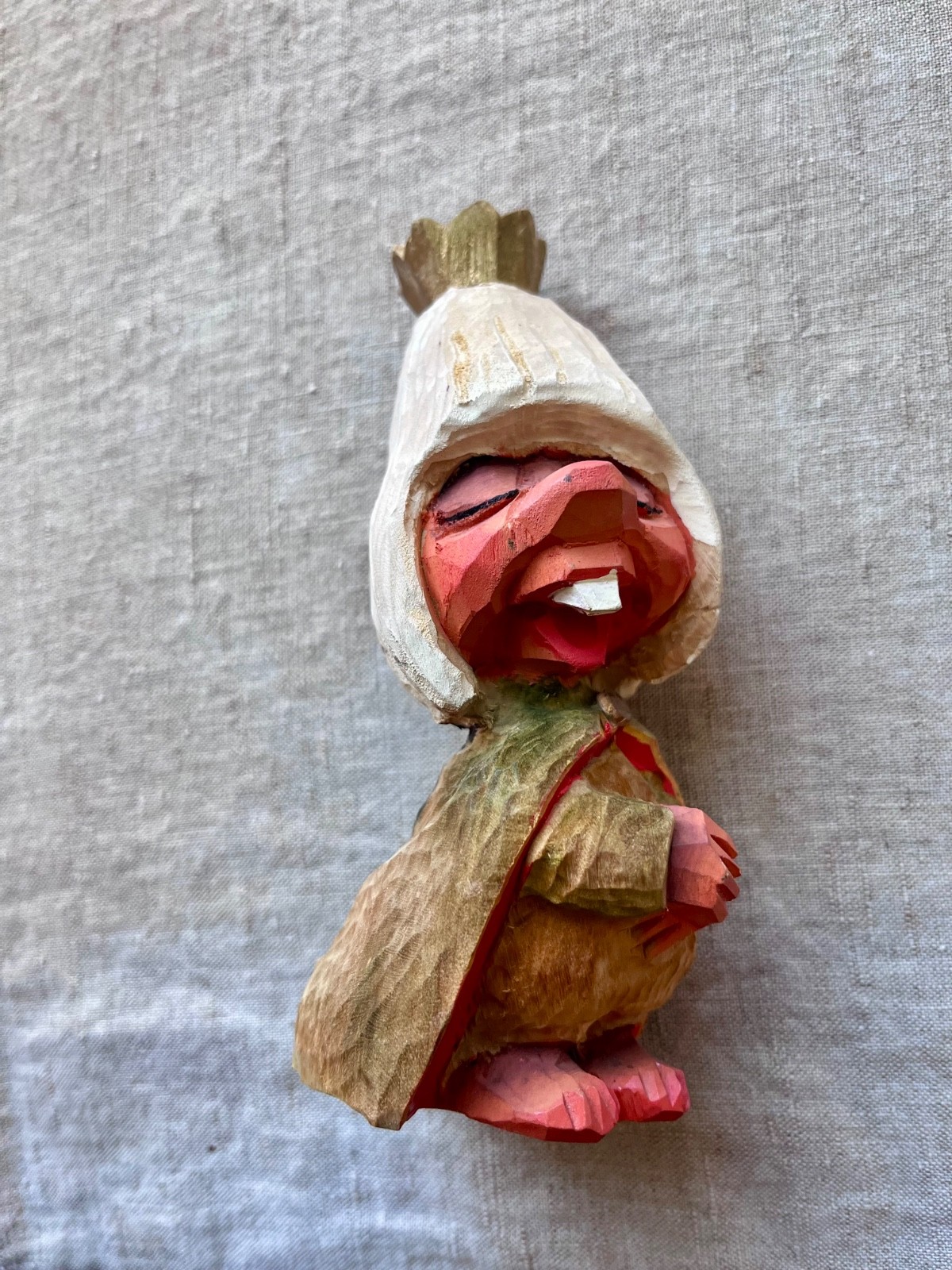 Vintage hand-carved, hand-painted Norwegian wooden troll princess  Mortensen
