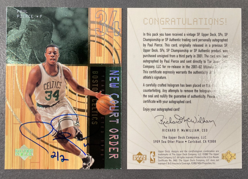 PAUL PIERCE 2001-02 UD ULTIMATE BUYBACK AUTO 2/2 ON UD HARDCOURT 99-00