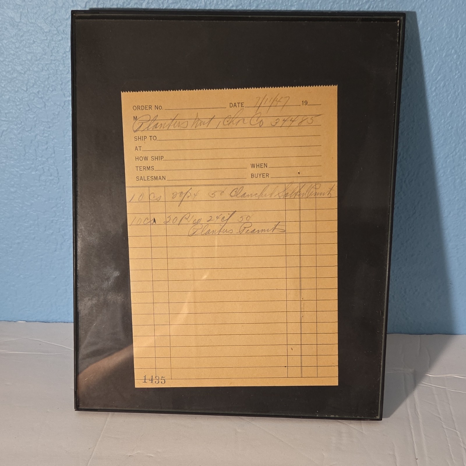 1947 Planters Nut Co Framed Order Form Invoice Sheet Receipt (7/14/47 No. 1435)