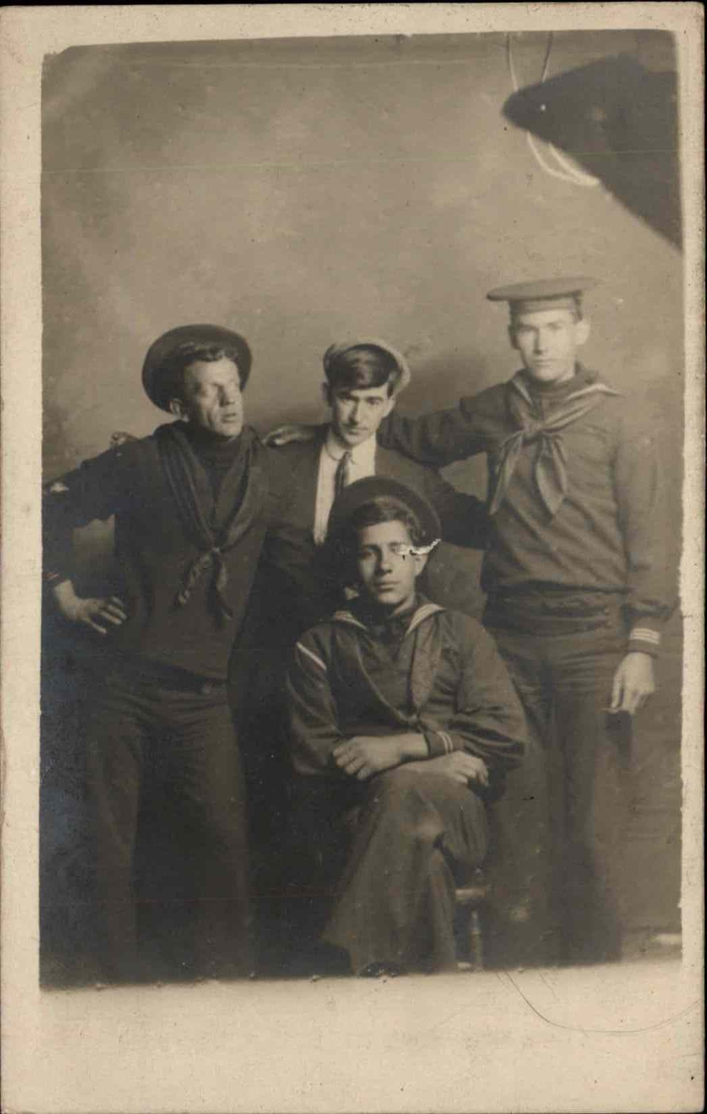 Navy Sailors Boston Studio Uniform USS Rhode Island Caps Hats RPPC c1915 #2