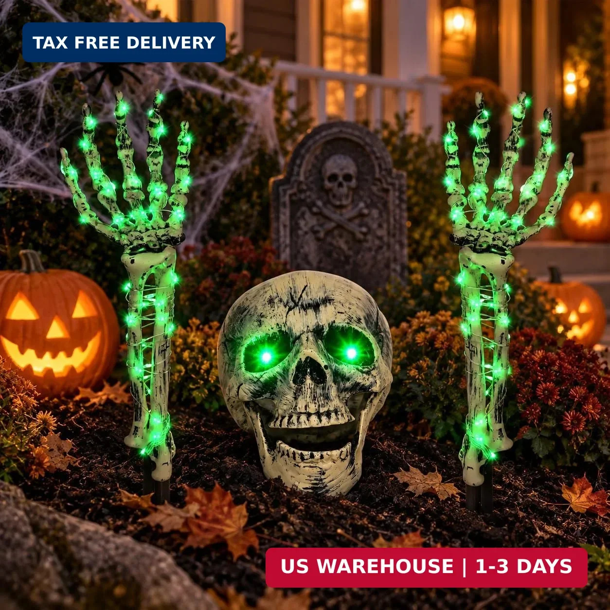 FLYSNK Lighted Halloween Skeleton Groundbreaker Decorations Outdoor, Spooky Skul