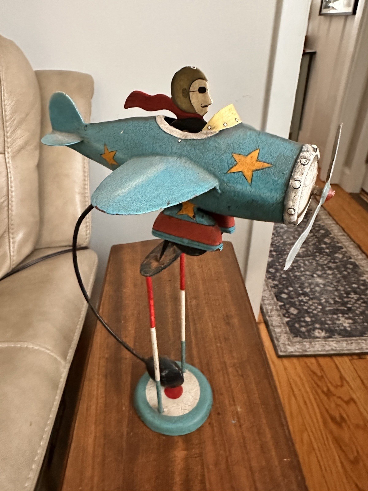 Title  Vintage JATI Indonesia Metal Airplane Aviator 17” Kinetic Pendulum
