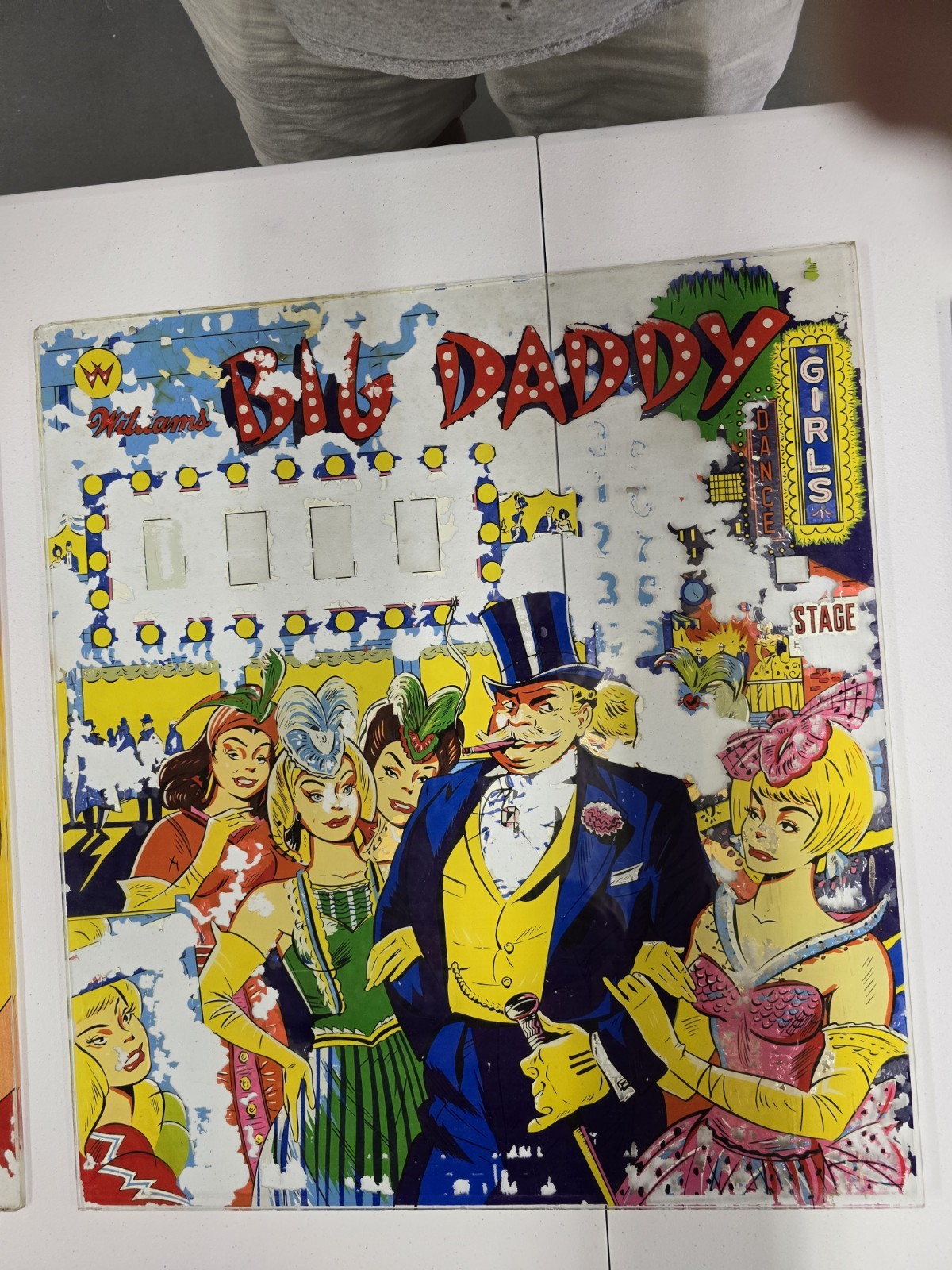 1963 Williams Big Daddy Pinball Machine Back Glass Original
