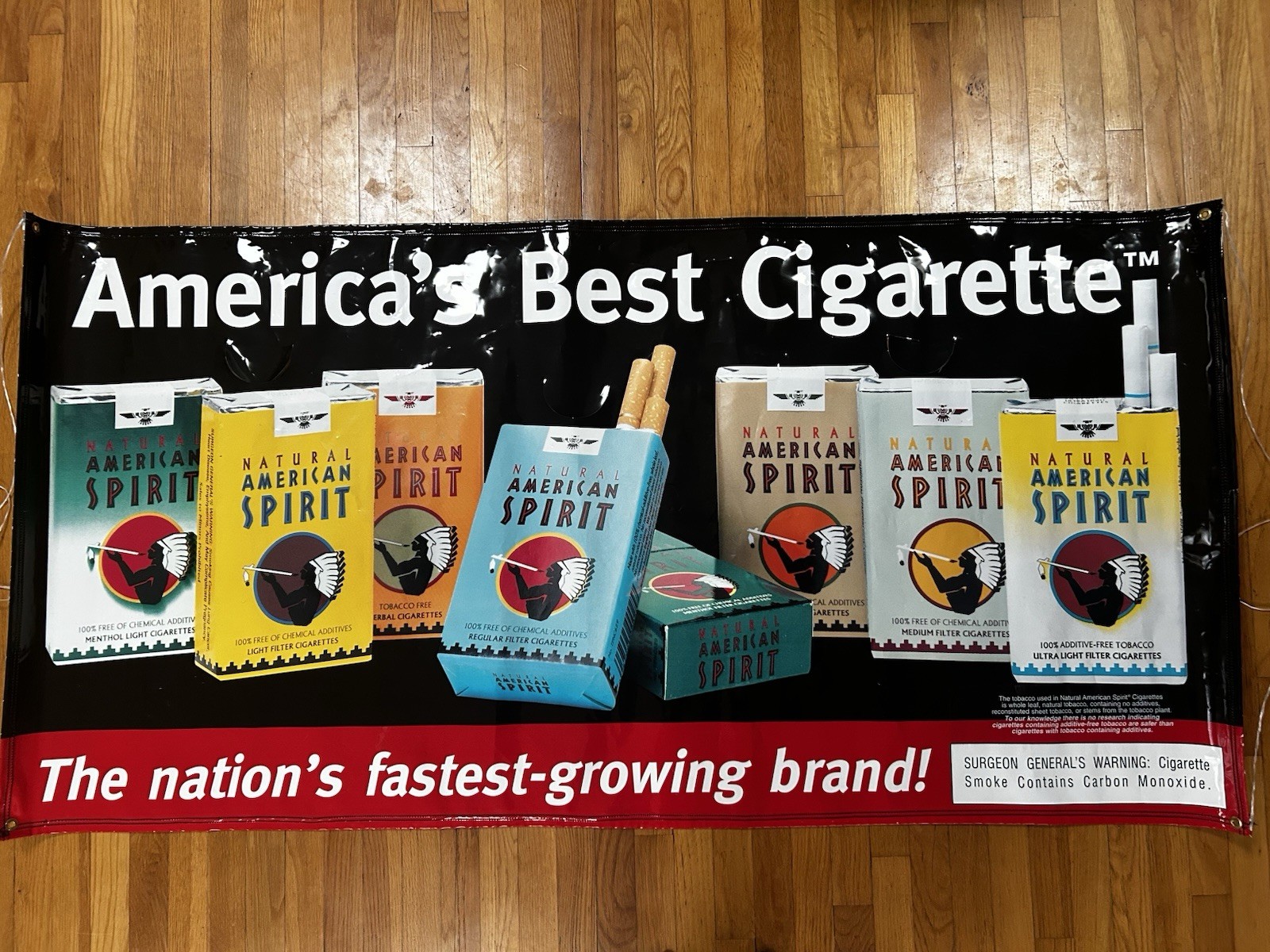 Vintage Native American Spirit Cigarette Banner Indian Chief Logo Tobacco Sign
