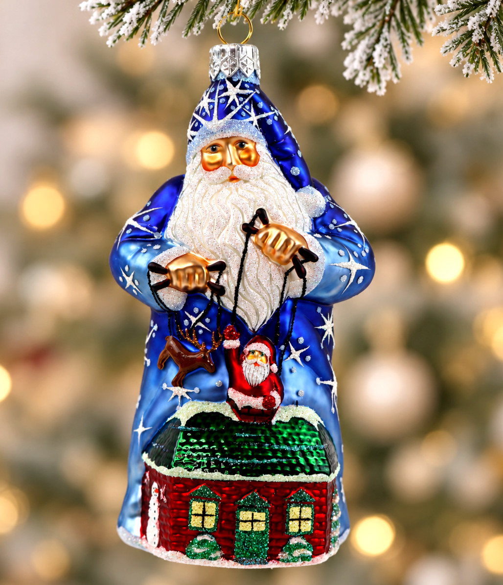 Patricia Breen blown glass ornament Marionette Santa Puppet Master Blue 2328 TAG