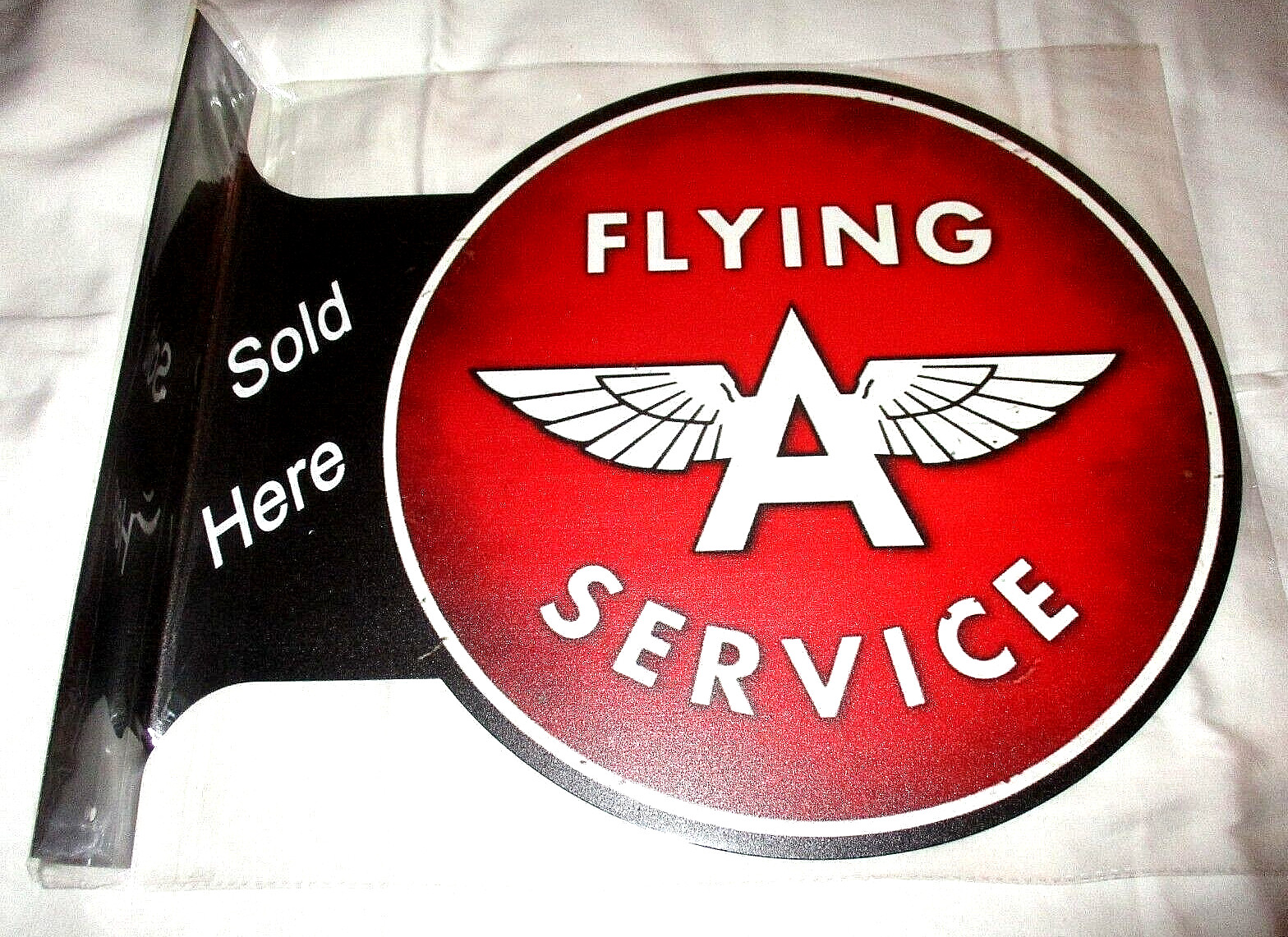 FLYING A SERVICE GASOLINE- Double-Sided Imprint Metal Flange Sign #03  NEW