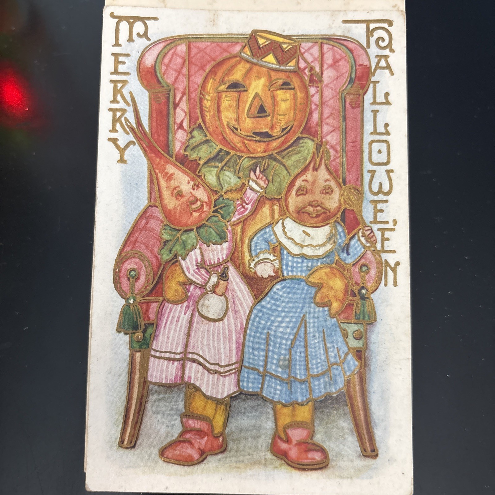 Antique Halloween Postcard Anthropomorphic Family Embossed Posted 1910